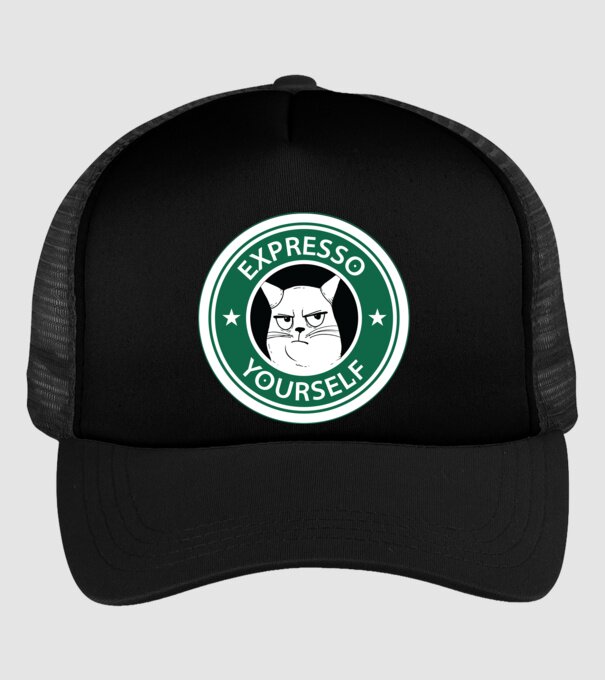 Expresso Yourself tricou Pisică cu cafea model negru pe tricou