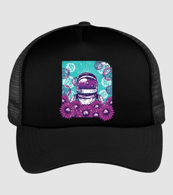 Floral Astronaut model negru pe tricou