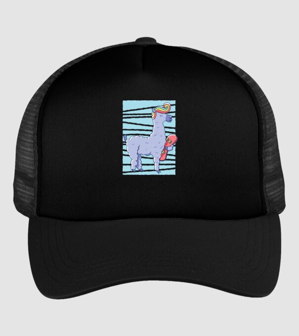 Lama Skateboarder model negru pe tricou
