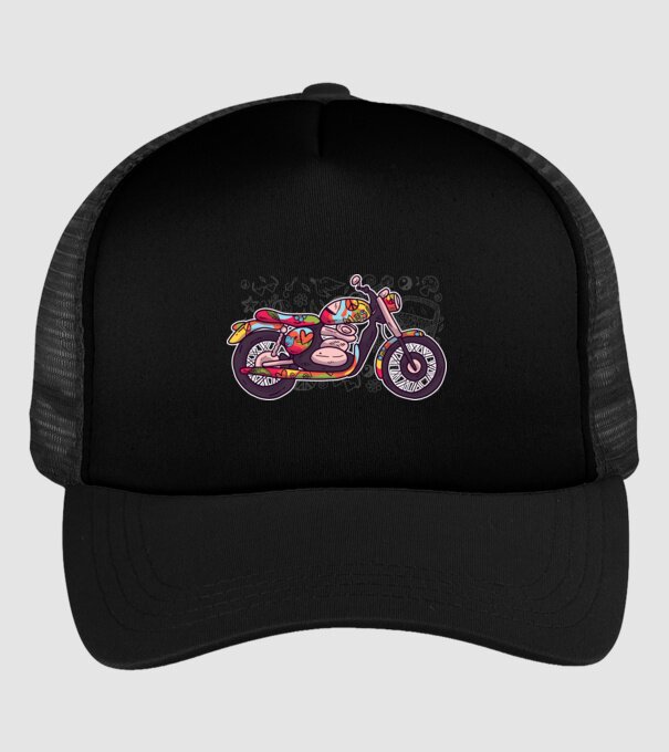 Motociclist Hippi model negru pe tricou