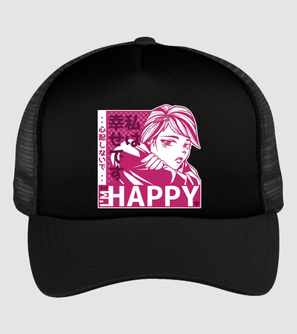 'I''m happy fată Anime antisocială' model negru pe tricou