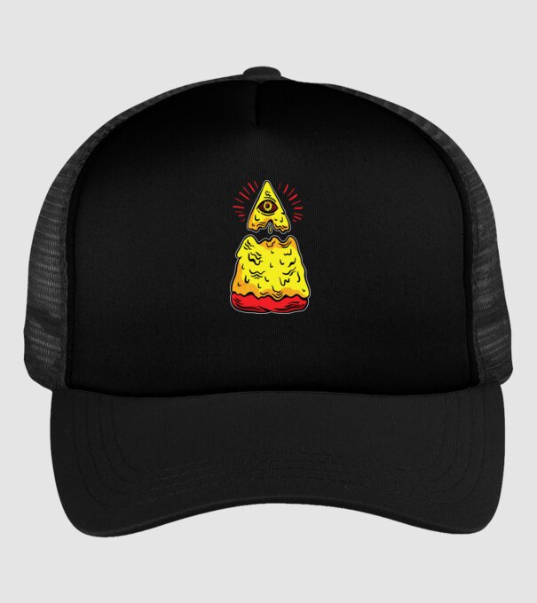 Illuminati Pizza model negru pe tricou