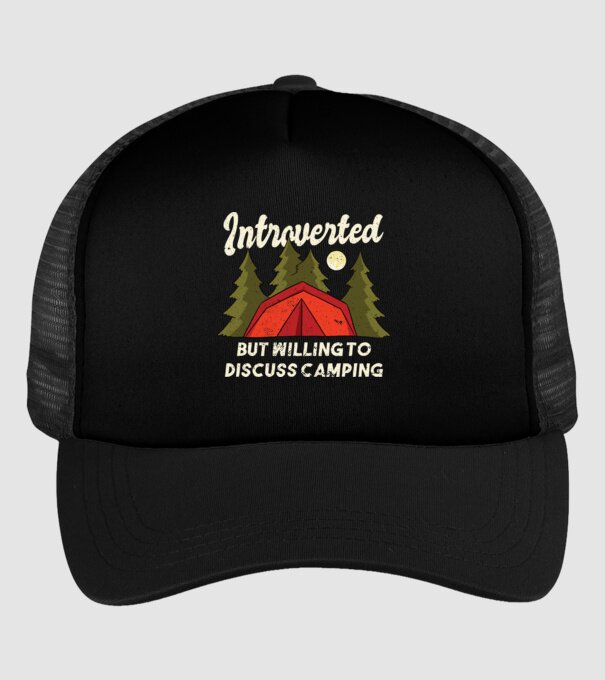 Camping Introvertit model negru pe tricou