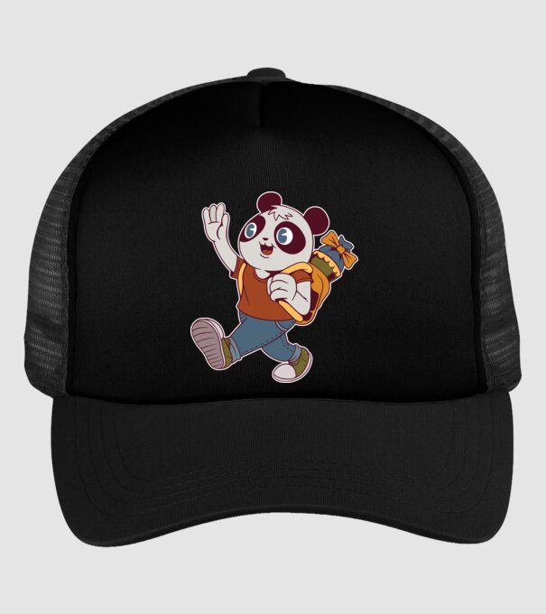 Panda școlar model negru pe tricou