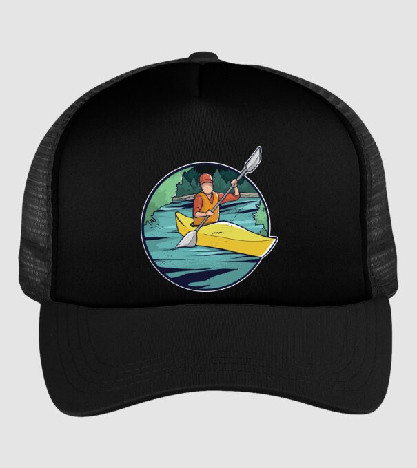 Caiac-canoe model negru pe tricou