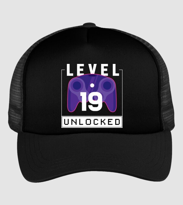 Level 19 Unlocked Gamer Birthday model negru pe tricou