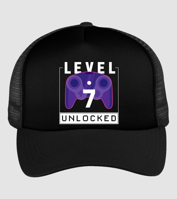Level 7 Unlocked Gamer Birthday model negru pe tricou