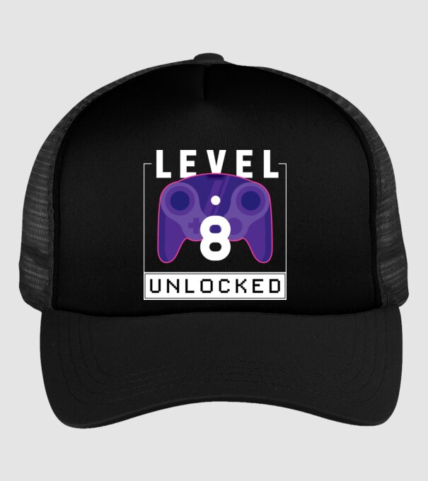 Level 8 Unlocked Gamer Birthday model negru pe tricou