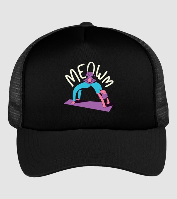 Meowm - Pisică Yoga model negru pe tricou