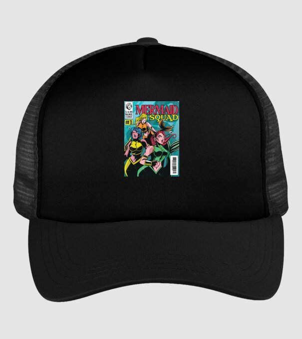 benzi desenate Mermaid Squad model negru pe tricou