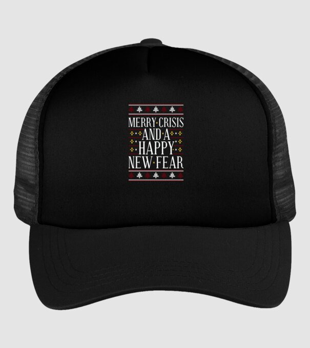 Merry crisis and a happy new fear model negru pe tricou