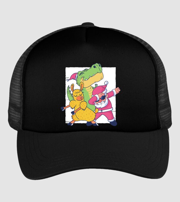 Moș Crăciun Llama T-rex DAB pentru Crăciun model negru pe tricou