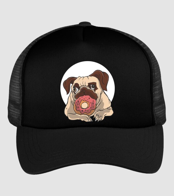 Mops cu gogoașă model negru pe tricou