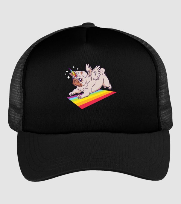 Mops unicorn model negru pe tricou