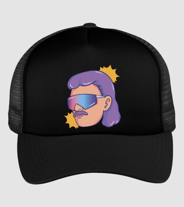 Cap Mullet Retro model negru pe tricou