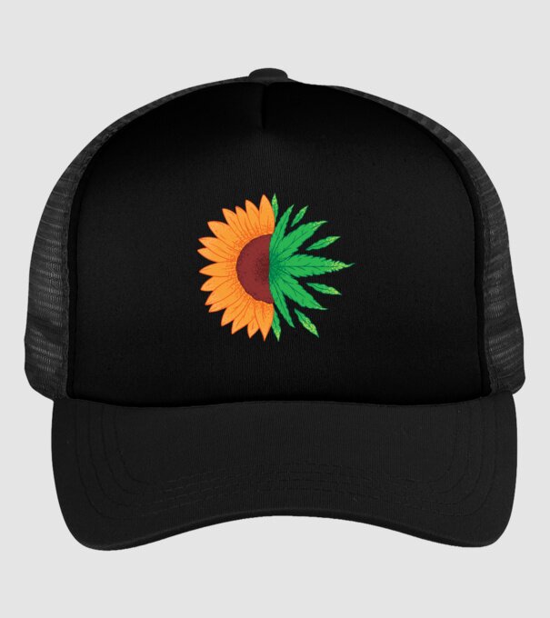 Floarea-soarelui Cannabis model negru pe tricou
