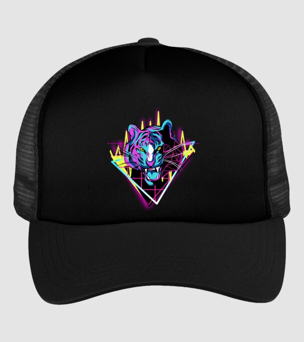 Tigru Neon anii 80 retro model negru pe tricou