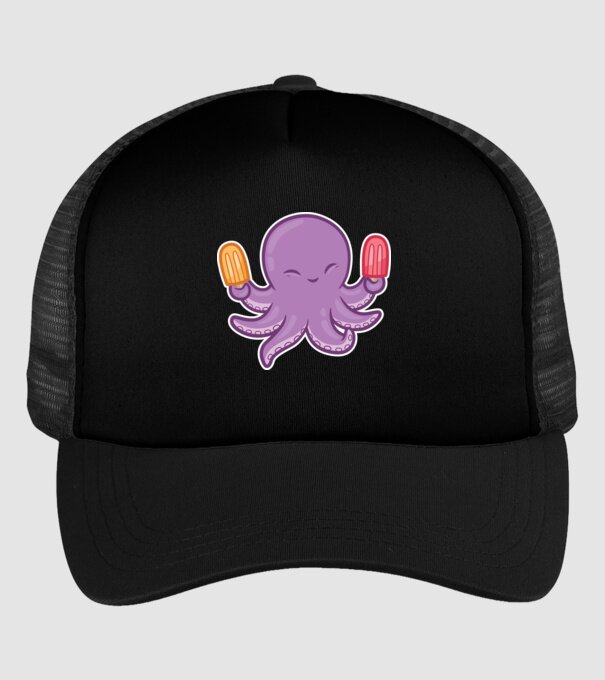 Înghețată Caracatiță Octopus model negru pe tricou