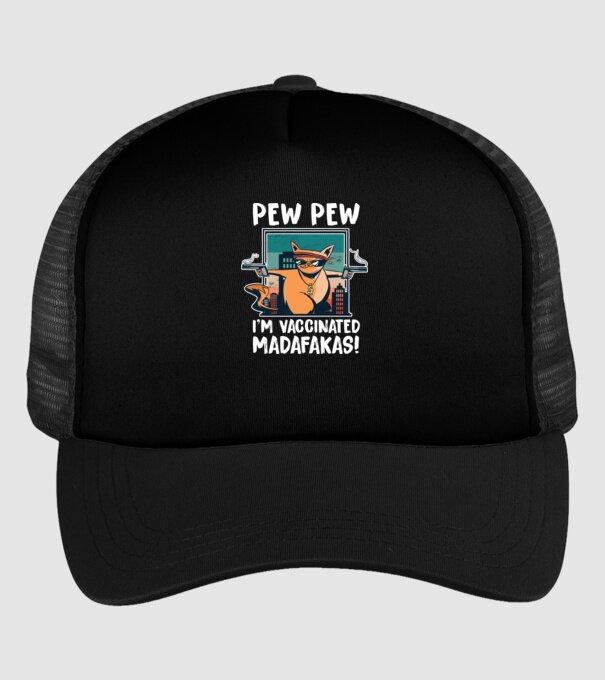 Pew Pew Pew Sunt vaccinat Madafakas model negru pe tricou