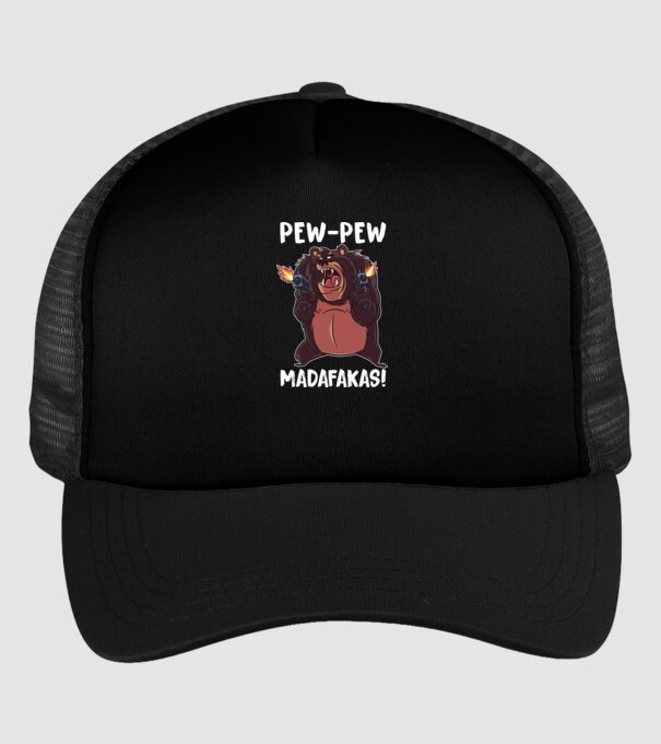 Pew Pew Pew Madafakas Urs model negru pe tricou