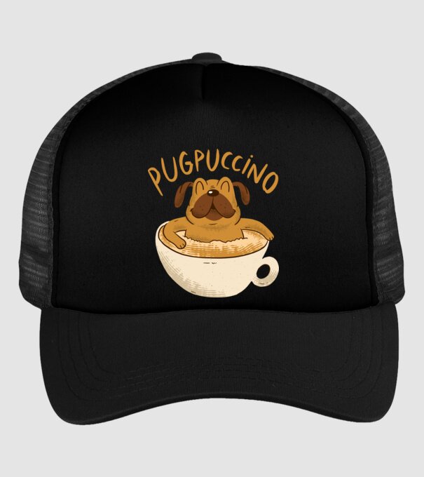 Pugpuccino Capuccino cu Mops model negru pe tricou