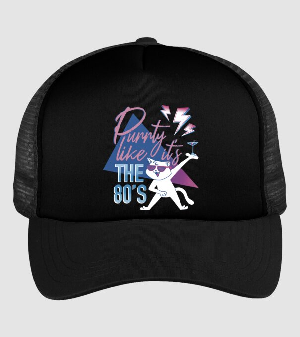 'Purrty Like it''s the 80''s' model negru pe tricou