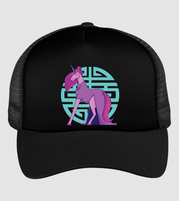 Qipao unicorn model negru pe tricou