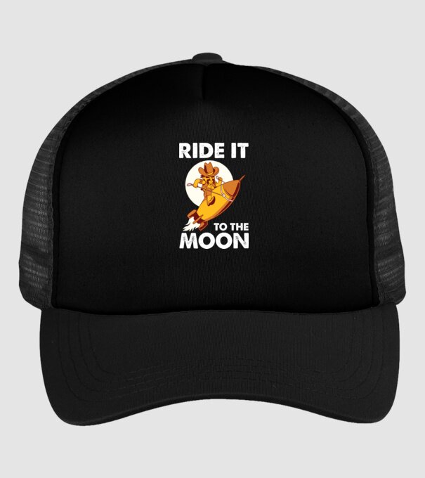 Ride it to the moon Bitcoin model negru pe tricou