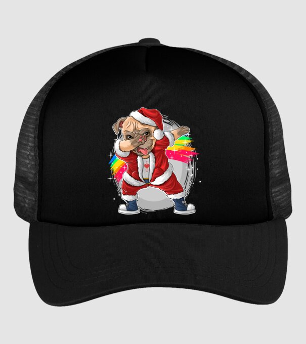 Santa Mops Moș Crăciun model negru pe tricou