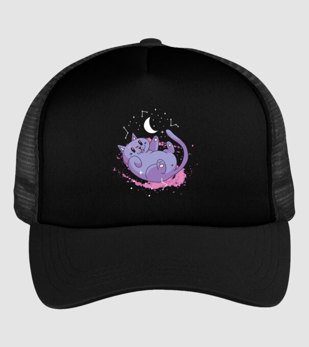 Space Cat - pisică drăguță în spațiu model negru pe tricou