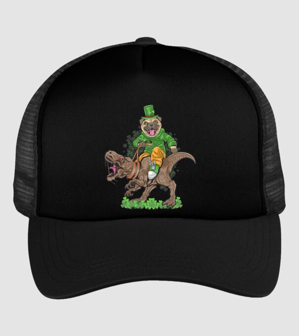 Sfântul Patrick Mops dinozaur model negru pe tricou