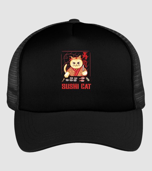 Pisică Sushi model negru pe tricou