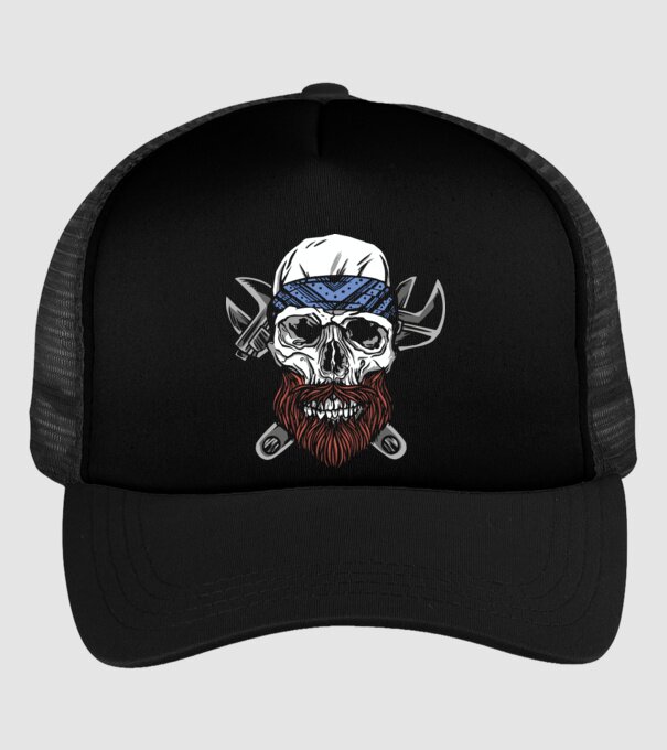 Craniu Instalator Barbă model negru pe tricou