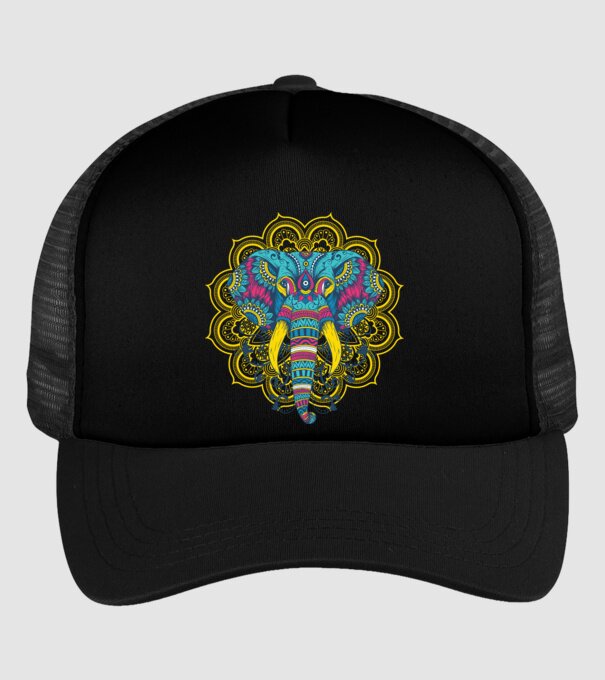 Elefant Mandala Colorat model negru pe tricou