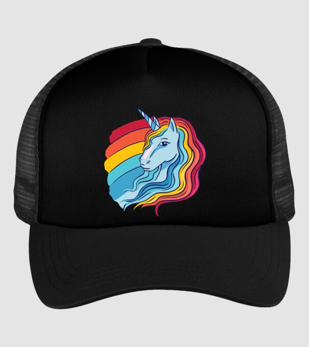 Unicorn cu Curcubeu model negru pe tricou