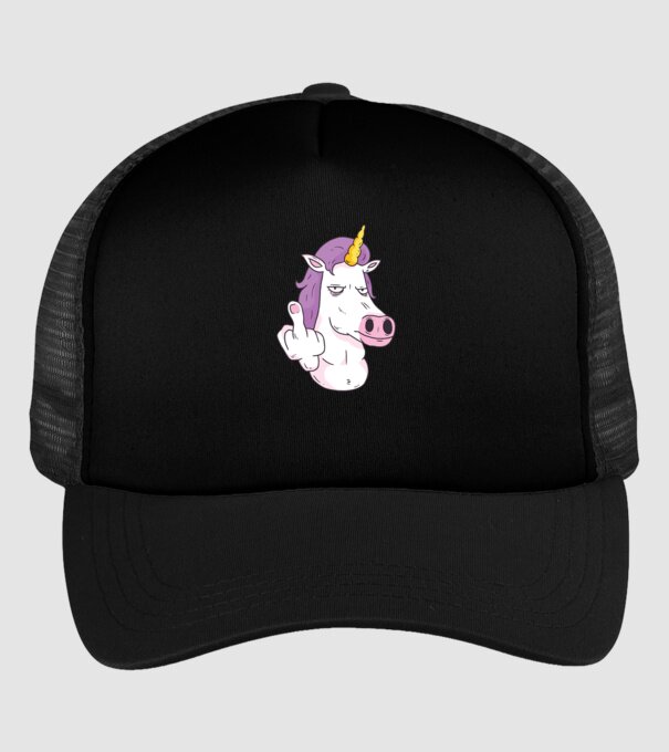 Unicorn arată degetul model negru pe tricou
