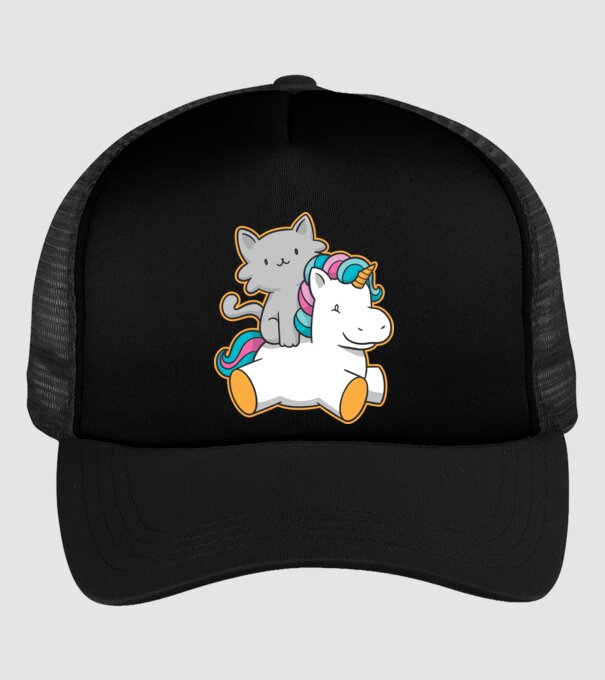 Unicorn Cu pisică model negru pe tricou