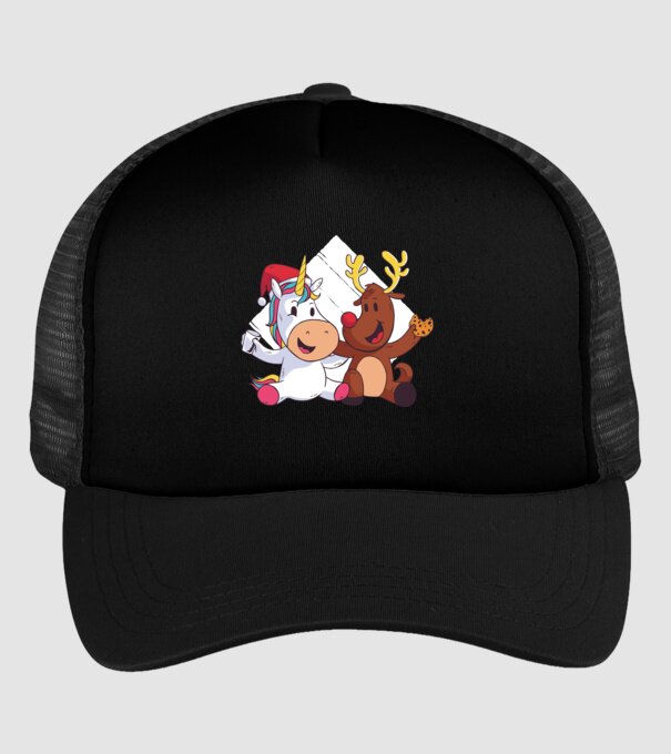 Unicorn și Ren prietenie tricou drăguț de Crăciun model negru pe tricou