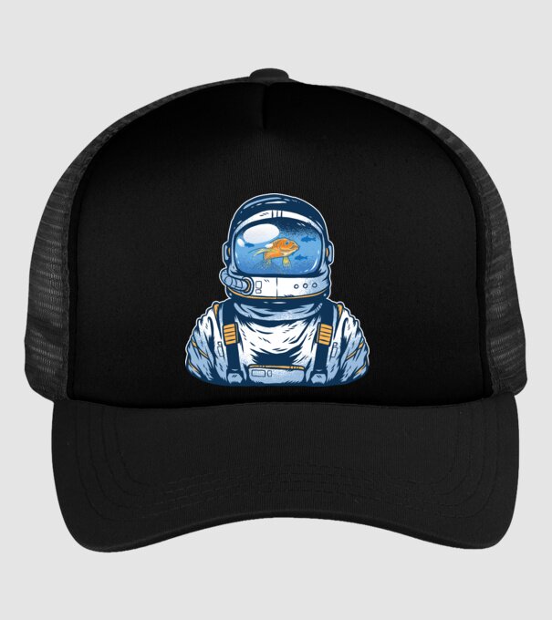 Peștișor auriu Astronaut model negru pe tricou