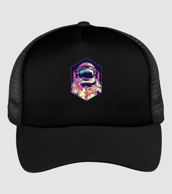 Astronaut Gogoașă și Pizza model negru pe tricou