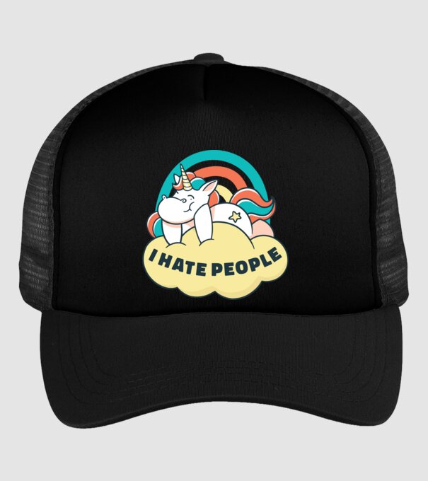 Urăsc oamenii Unicorn model negru pe tricou