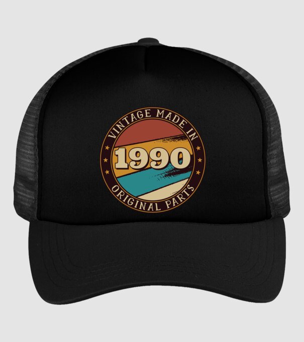 Vintage Made in 1990 Original Parts Retro Birthday model negru pe tricou