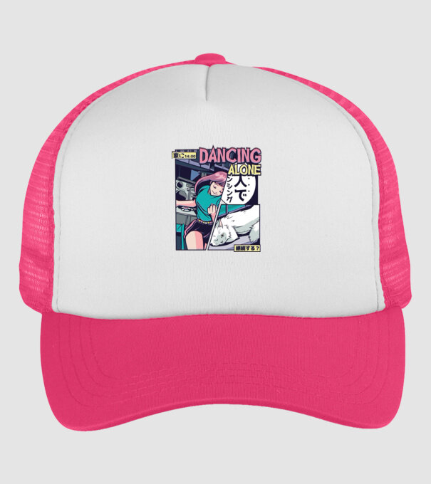 Anime Vaporwave Dancing Alone model roz neon pe tricou