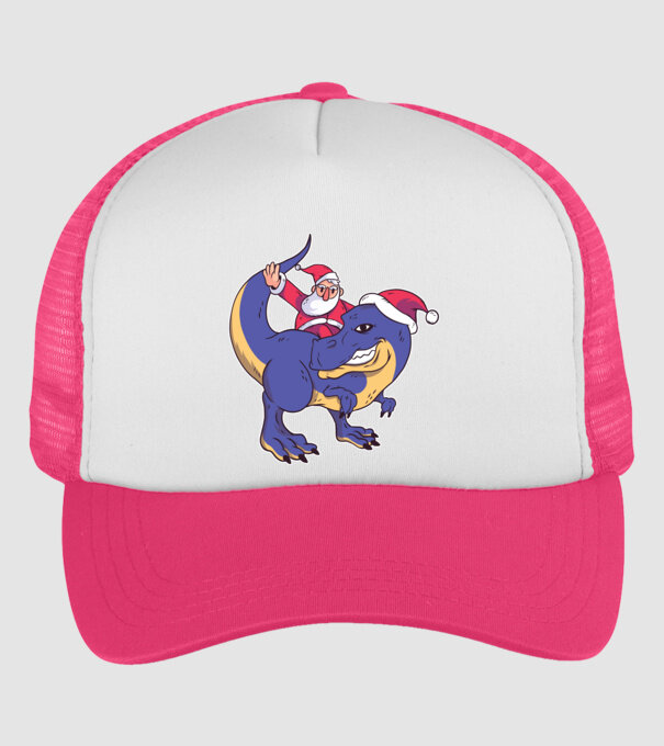 Santasaurus Moș Crăciun pe dinozaur model roz neon pe tricou