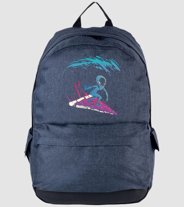 Alien Pizza Surf tricou amuzant model albastru jeanși pe tricou