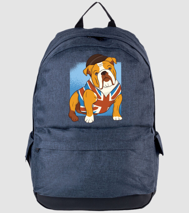 Bulldog englezesc model albastru jeanși pe tricou