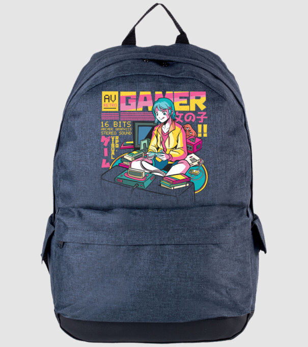 Anime fată Gamer model albastru jeanși pe tricou