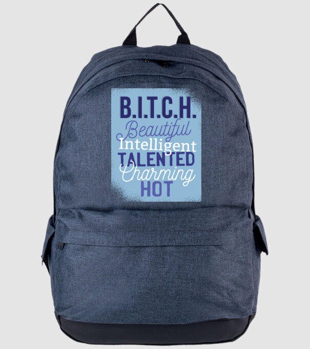 B.I.T.C.H. - Tricou cu inscripție amuzantă model albastru jeanși pe tricou