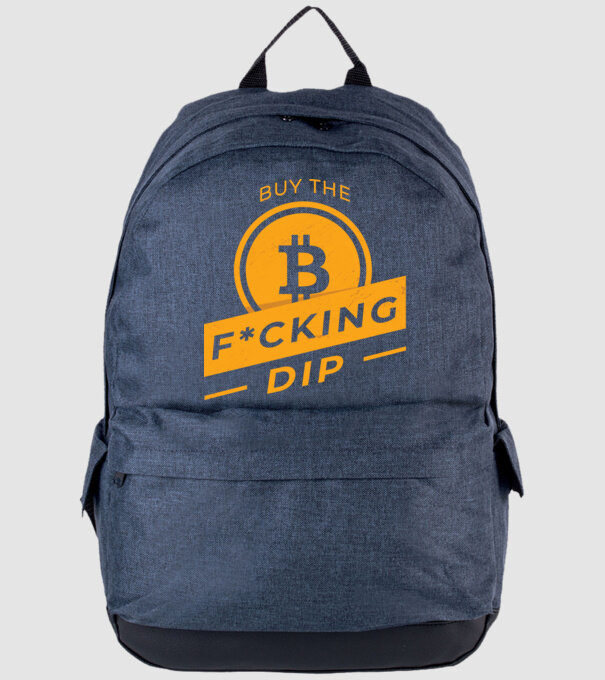 Bitcoin - Buy the fucking dip model albastru jeanși pe tricou