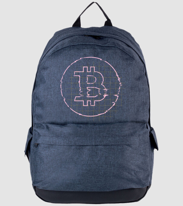 Bitcoin Glitch model albastru jeanși pe tricou